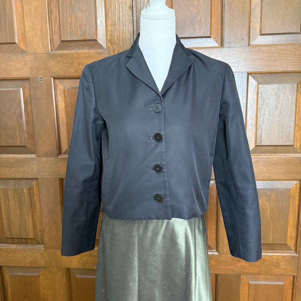 Women's Ralph Lauren Black Label Cotton Silk Cropped Jacket Sz 2 Blazer Chic